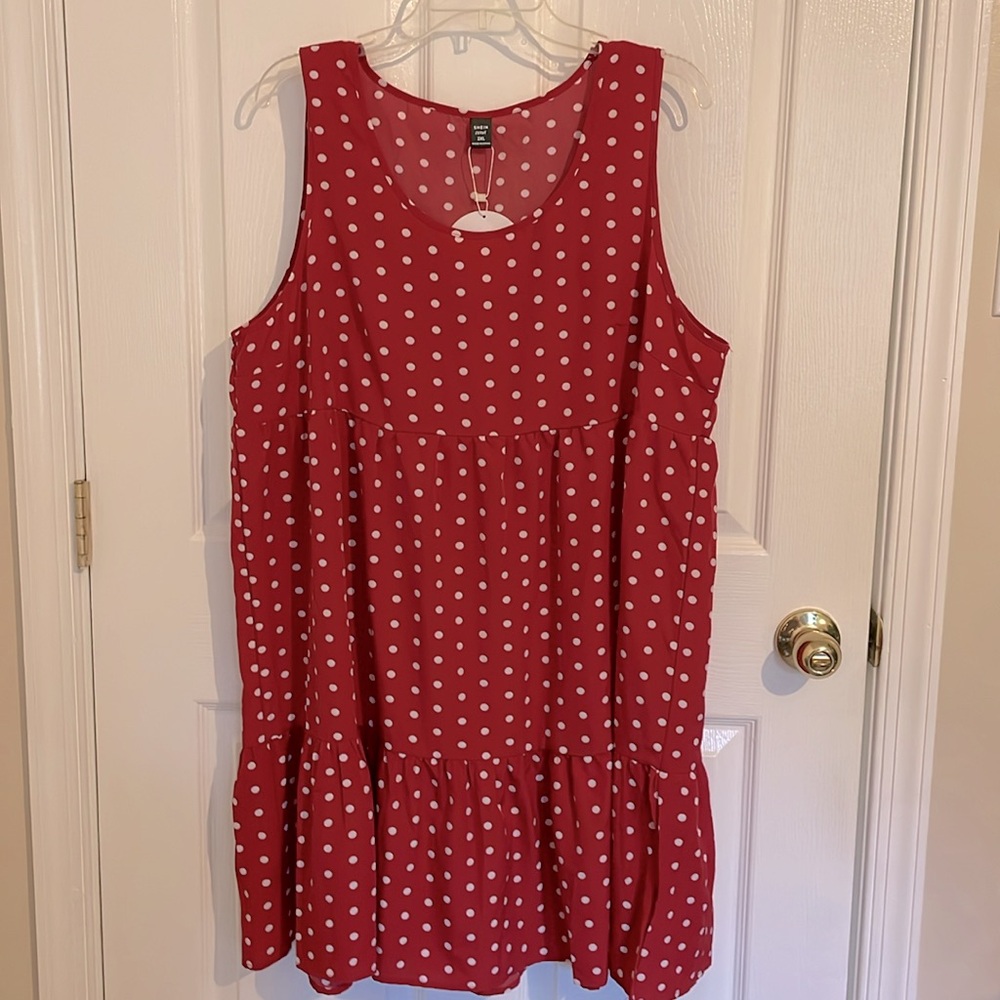 SHEIN Red and White Ruffled Tiered Sundress